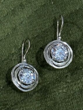 NEW! Noa Zuman Pierced Earrings 925 Sterling Silver Round CZ Drop Crystal Israel